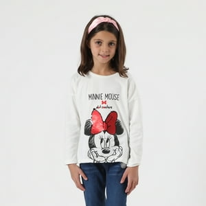 Polera Manga Larga Niña Minnie Dot Couture Blanco Disney