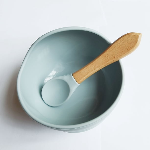 1set Baby Feeding Bowl And Spoon Set, Silicone Baby Bowl Suction Cup With Wooden Spoon Silicone Suction Base Non Slip Baby First Feeding Kit Gift For Toddler Children Girls Boys