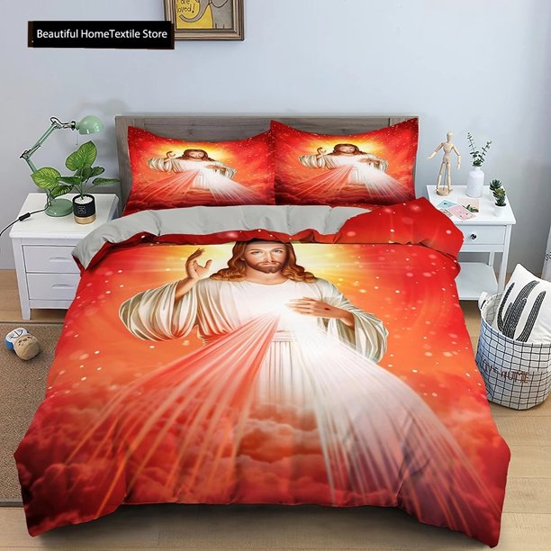 3D Jesus Christ Duvet Cover Set Soft Microfiber Bedding Set Cross Comforter Cover Queen King Size Bedclothes With Pillowcase SetBed Sheets