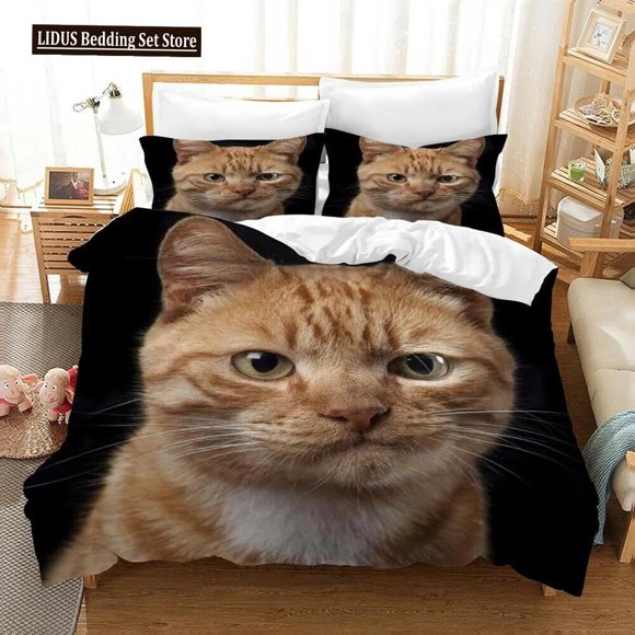 v1254 Bed Sheets Cat Duvet Cover Set Cat Lover Gifts Bedding For Women Cute Kitten Pattern Bedroom Decor Twin Double Queen King Size Quilt Cover 3-Piece Bedding Set (1 Duvet Cover + 2 Pillow Shams) Be