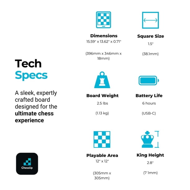 ChessUp – Tablero De Ajedrez Electrónico Inteligente Con Motor IA Y Piezas TouchSense, Ilumina Movimientos Y Ayuda A Aprender, Ideal Para Todos Los Niveles