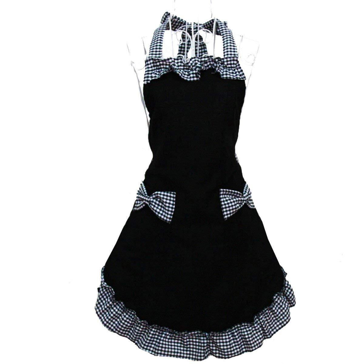 Xusx111 - Adorable Retro Lindo Delantales Para Las Mujeres Con El Bolsillo Delantales Vintage Para Las Niñas Señoras Ruffle Frilly Navidad Delantal Algodón Criada Delantales De Cocina (negro)