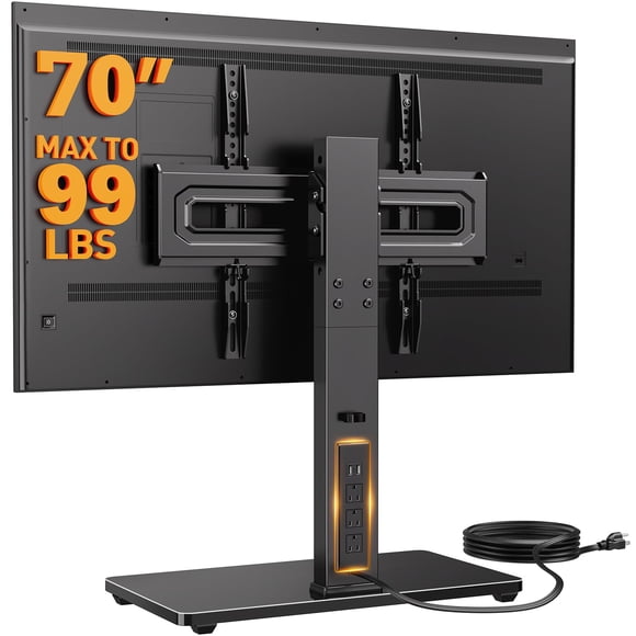 Soporte de TV Perlegear Giratorio 32-72" con Toma de Corriente Base de Vidrio