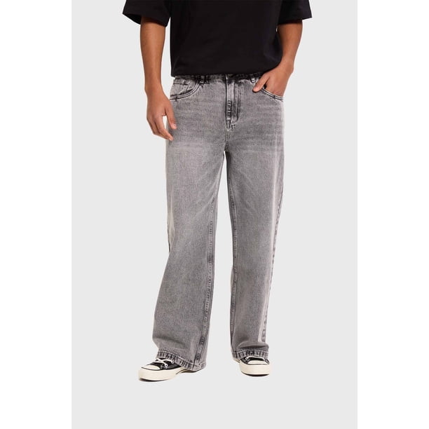 Jeans Hombre Baggy Con Cordón Gris