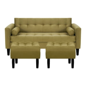Bodevir - Sofa Retro 3C + 2 Pouf Felpa 00 Verde Musgo