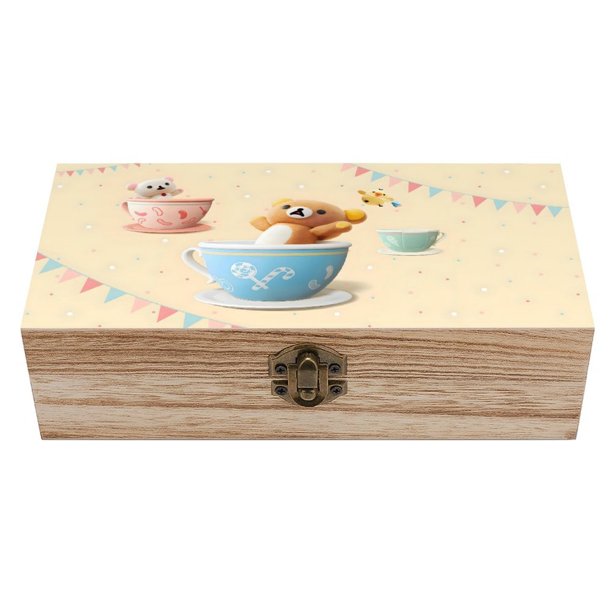La Aventura en el Parque Temático de Rilakkuma Caja Organizadora de Madera Rústica - Caja Decorativa Multifuncional para Escritorio, Hogar, Oficina, Joyas y Manualidades