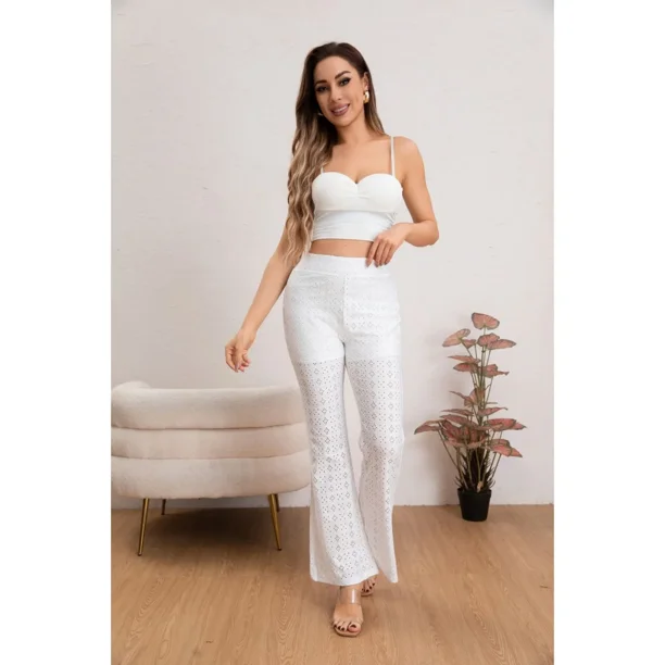 Pantalón Flare Playero Mujer Broderie Juvenil Verano 5007