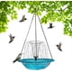 thumbnail image 1 of Baño pájaros solar colgante gris grande cuenco vidrio colibríes aves jardín, 1 of 8