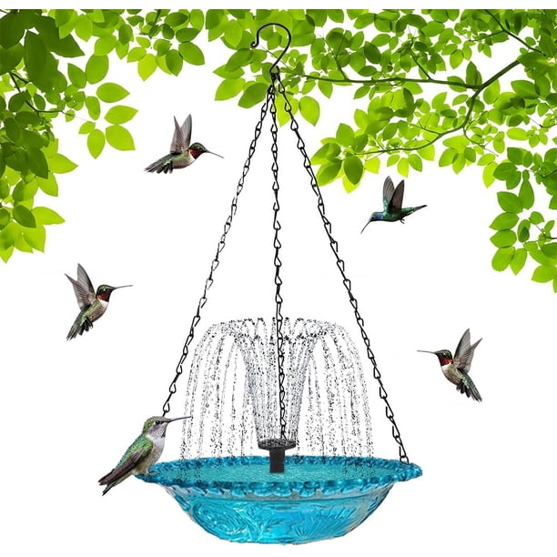 Baño pájaros solar colgante gris grande cuenco vidrio colibríes aves jardín