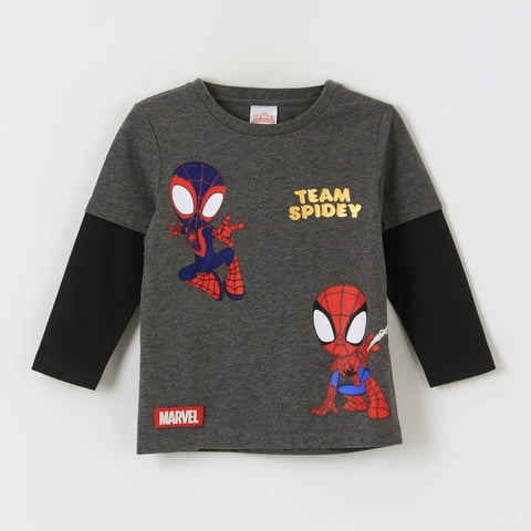 Polera Doble Manga Niño Team Spidey Gris Marvel