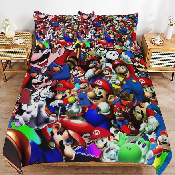 Super Mario 3-Piece Comforter Set for Bedroom Super Mario Bedding Set for Kids Adults Soft Microfiber Duvet Cover Set with Zipper Closure