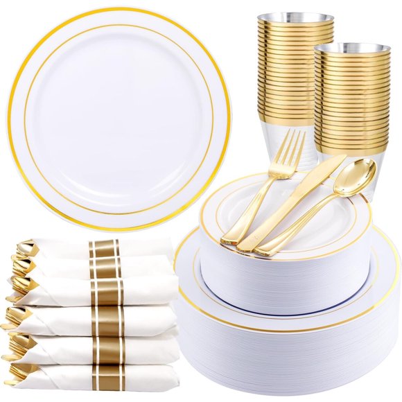 WDF Partyware: set de vajilla dorada de 350 piezas para 50 invitados
