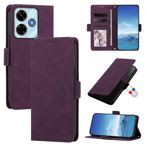 Funda Billetera Delgada para Xiaomi Poco POCO M6 Plus con Ranuras y Soporte Morado oscuro