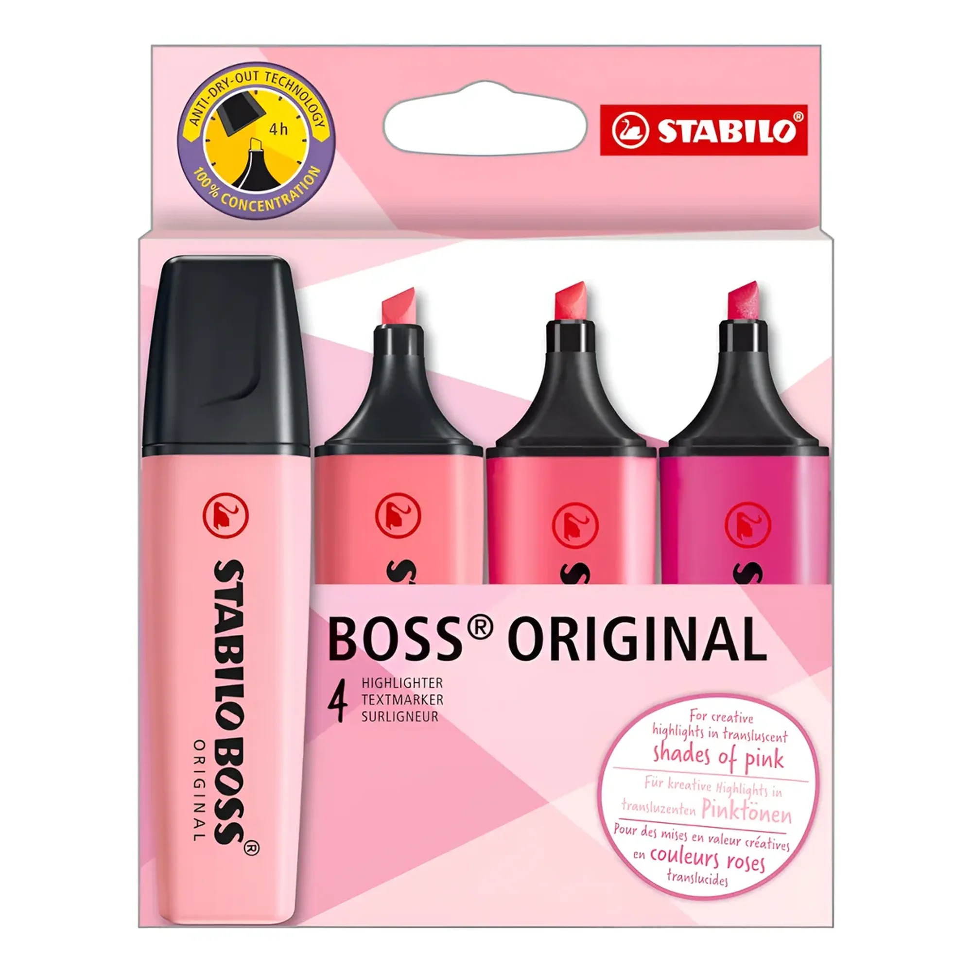 Stabilo Destacador Boss Original Shades Of Pink Estuche De 4 | Lider