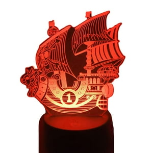 Lelumania - Lampara Ilusion 3D Barco One Piece De 7 Colores, Base Touch