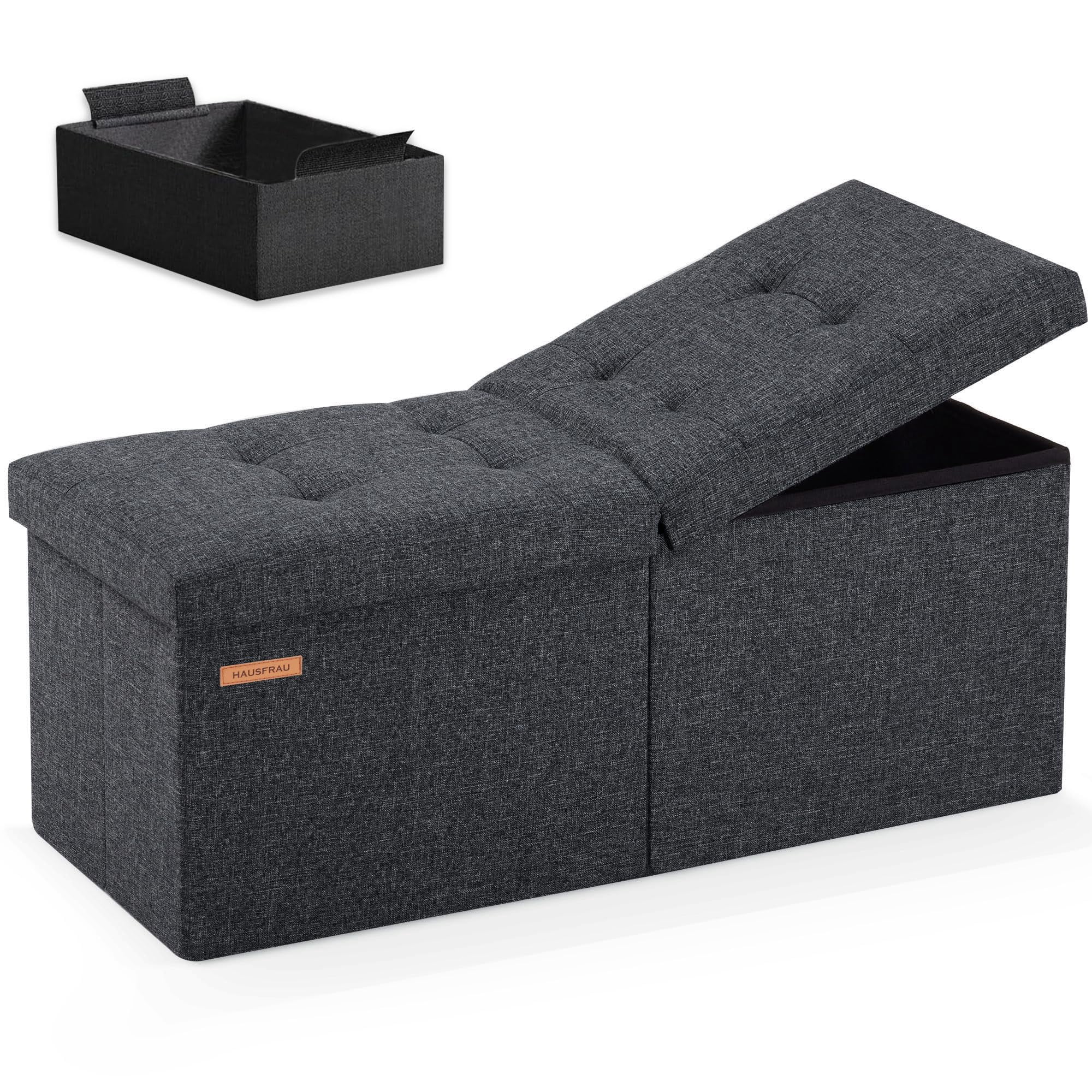 Otomana De Almacenamiento Hausfrau De 80 Cm Con Banco Plegable Gris Oscuro