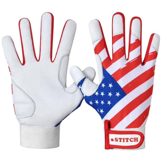 Guantes de Bateo Dot Stitch para Adultos Talla Mediana, Cuero, Diseño Bandera de EE. UU.