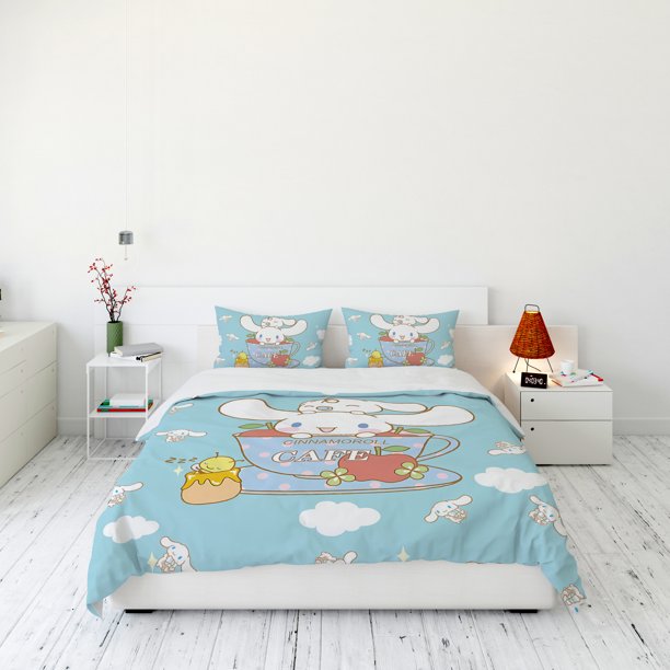 v2332 Bed Sheets Cinnamoroll Kawaii Comforter Bedding Sets Quilt Bed Cover Duvet Cover Pillow Case - Pieces Sets Kids Adult Size Bedroom Decor 3-Piece Bedding Set (1 Duvet Cover + 2 Pillow Shams) Bed