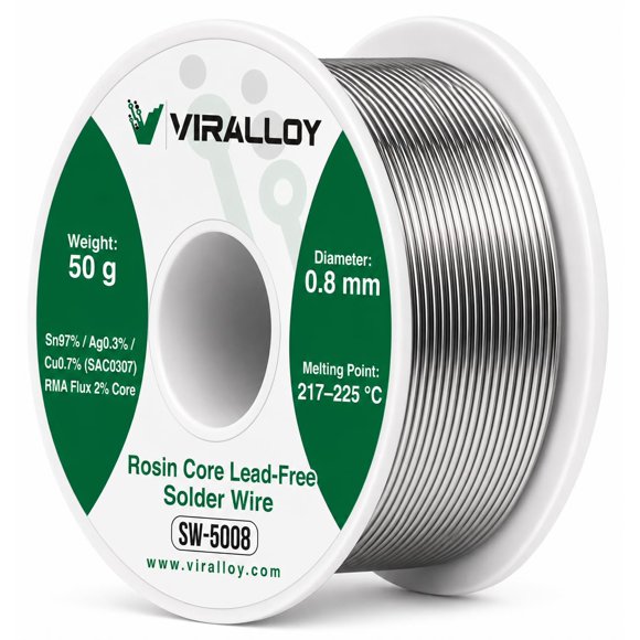Alambre de soldadura VIRALLOY 0.8 mm 50 g con núcleo de resina sin plomo