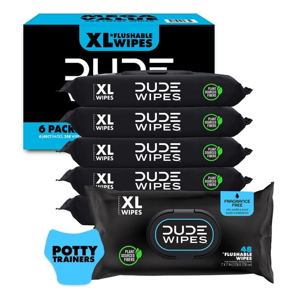 Baby Wipes Dude Flushable, sin perfume, paquete de 6, 288 toallitas