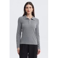 Fashionspark - Polera Mujer Con Botón Gris Melange