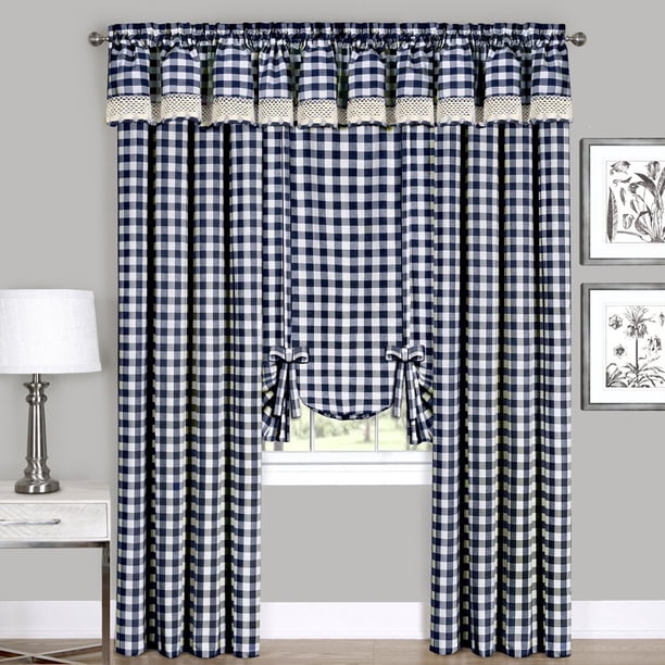Panel de cortina para ventana ACHIM Buffalo Check (107 x 241 cm), color azul marino y marfil