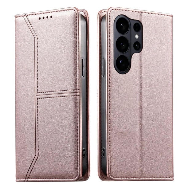 Funda tipo cartera con bloqueo RFID para Samsung Galaxy S26 Ultra cubierta magnética de cuero con tapa y soporte Rosa