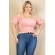 thumbnail image 4 of Top Liso de Punto Acanalado con Mangas Abullonadas Fruncidas Casuales en Talla Grande, 4 of 9
