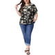 thumbnail image 2 of Agnes Orinda Camisas de Mujer Tallas Grandes Estampado Floral Botón Cuello en V Manga Corta Elegante Tops 2X Negro, 2 of 6