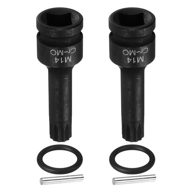 Uxcell 2 piezas 1/2" Drive M14 Triple Square Impact Spline Bit Socket 14mm CR-MO Steel 12-Point Triple Square Sockets con pasador de chaveta y junta tórica