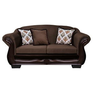 América Decora - Sofá Con Resorte Estructura Búfalo 3 Personas Chenille+Pu Café Oscuro