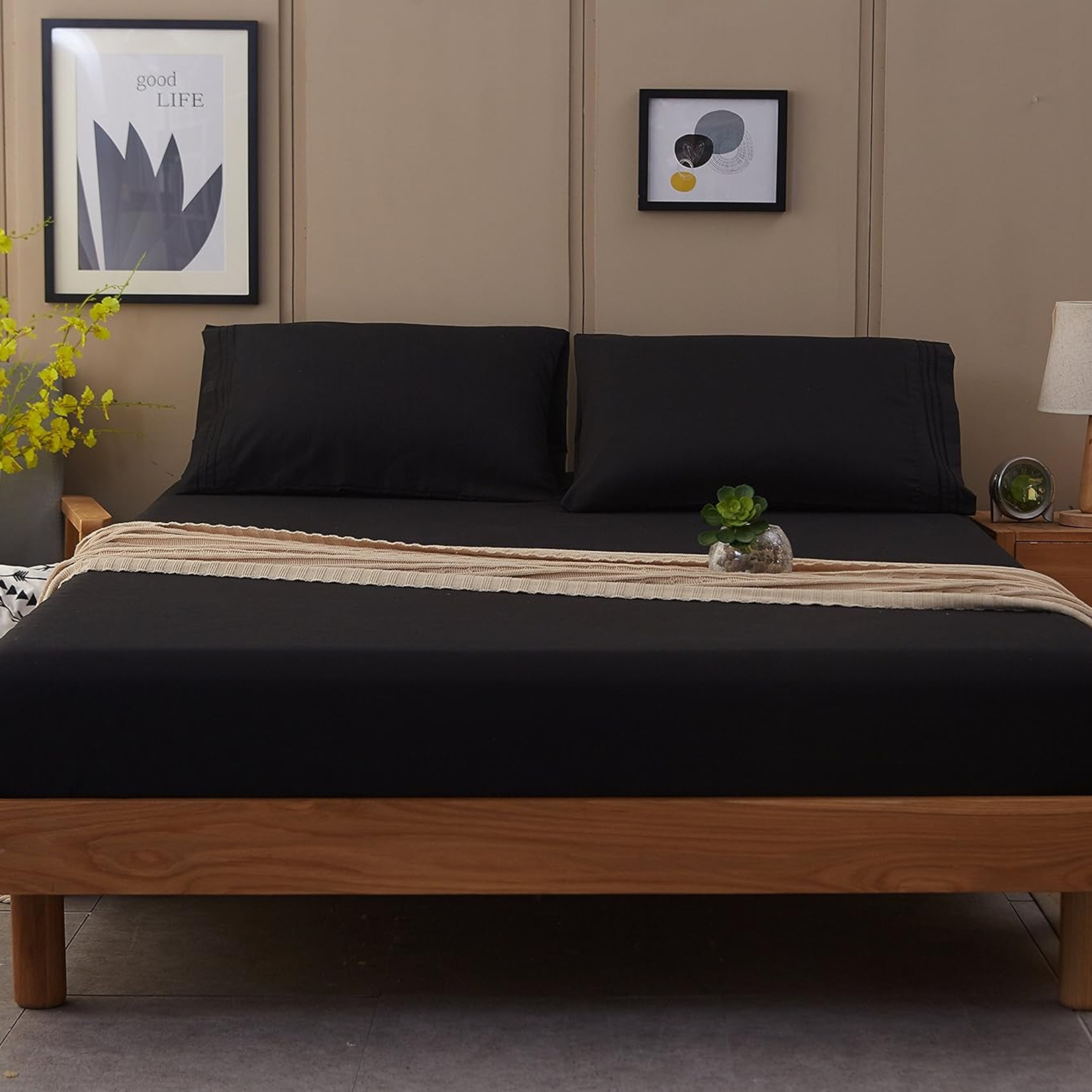 Juego De Sabanas + Fundas De Almohada Negro King Hilos Suave Aura Zeus