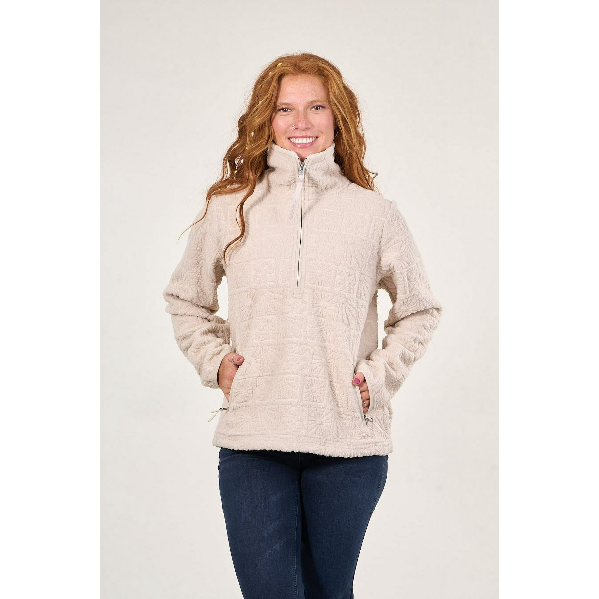 Polemic - Poleron Sherpa Hot Print Medio Cierre Crudo Mujer