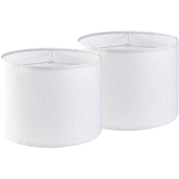 Juego de pantallas de lámpara GO&SO, tambor de lino blanco puro, 33 cm en la parte superior x 33 cm en la parte inferior x 25 cm de alto