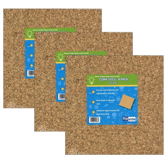 Azulejos de corcho Flipside Products, 15 x 15 cm, 4 por paquete, 3 paquetes