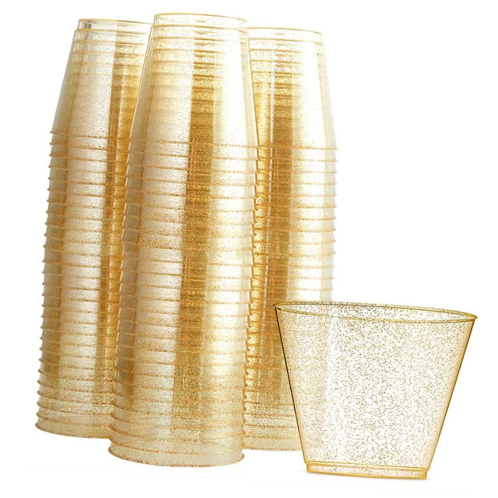 Bothyi - 30 Vasos De Plástico Con Purpurina De 9 Onzas, Vajilla De Fiesta, Copa De Cóctel De Champán, Dorado