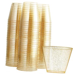 Bothyi - 30 Vasos De Plástico Con Purpurina De 9 Onzas, Vajilla De Fiesta, Copa De Cóctel De Champán, Dorado