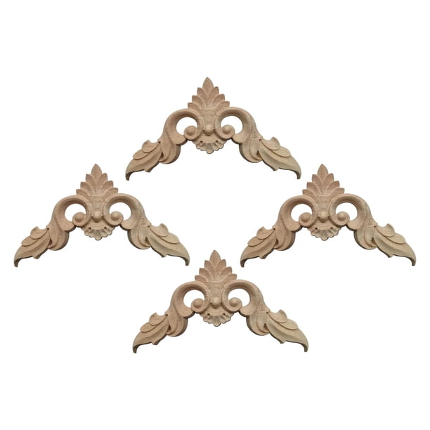 4x apliques de madera para esquinas, adornos sin pintar, diseño de flores, marco DIY, apliques de madera para espejo, armario, armario, cajón de pared 10cmx10cmx0.8cm