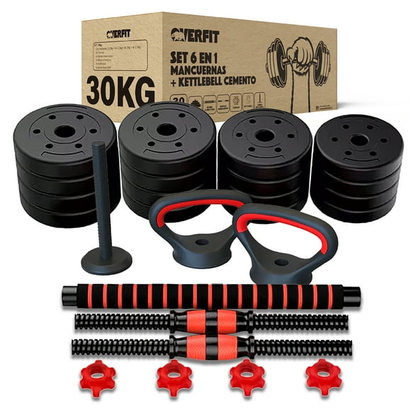 Set Mancuernas + Barra + Kettlebell Unibles Overfit 30kg