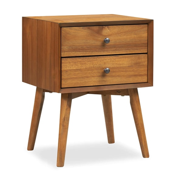 Mesita de noche Edgemod Mid-Century, moderna, 2 cajones, bellota y nogal