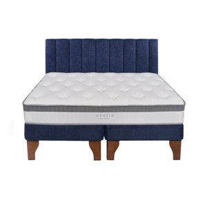 5° Sueño - Cama Europea Stella 2 Plazas + Respaldo Tubular Madera Azul