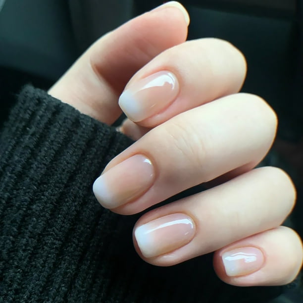 Extra Short French Gradient Fake Nails: Get Ready for a Manicure in Minutes with These Press-On Nails!