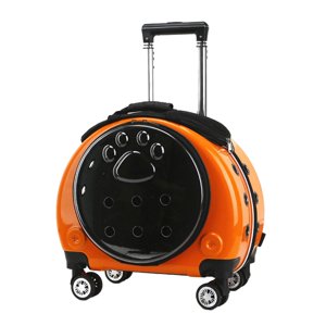 Ioensy - Pet Trolley Case Transpirable Cat Bag Con Ruedas Salir Portador Naranja