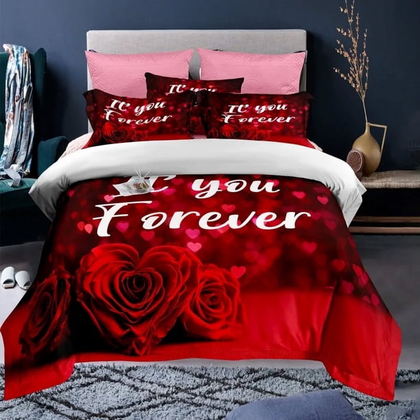 v2542 Bed Sheets Custom Name Duvet Cover Linen Pillowcases Wedding Decor Twin King Queen Love Heart Valentine's Day Bedding Set 3-Piece Bedding Set (1 Duvet Cover + 2 Pillow Shams) Bed Sheets ju2542