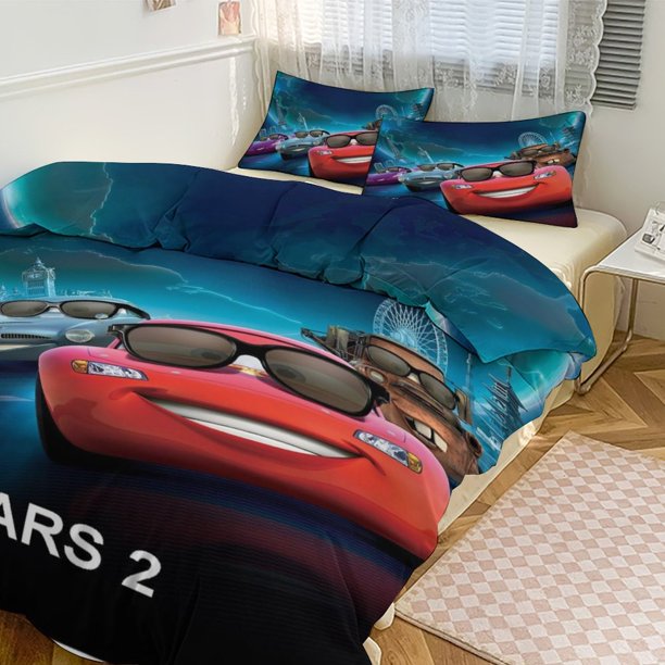 Cars Lightning McQueen Boys 3 Piece Bedding with 1 Flat Sheet And 2 Pillowcases Twin Bed Sheets