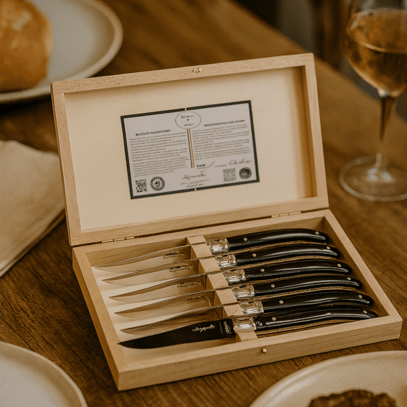 Laguiole Set 6 Cuchillos Negros Caja Madera