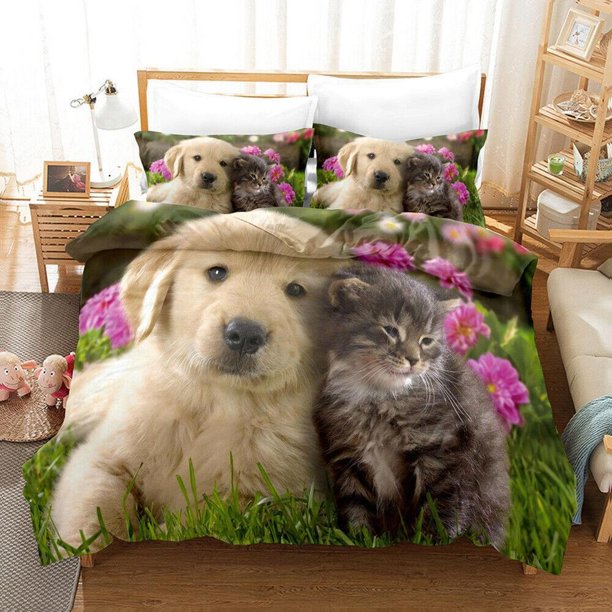 Cute Dogs Pet Puppy Husky Animal Print Quilt Duvet Cover Set Bedding3-Piece Bedding Set