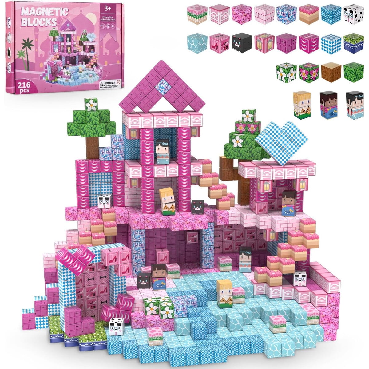 Bloques Magnéticos Adah Castillo Princesa 216 Piezas Rosa