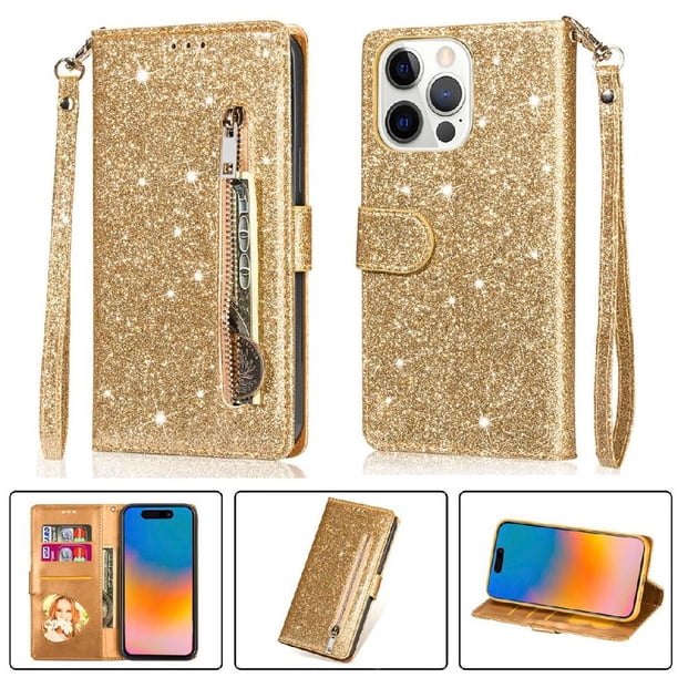 Funda Para Elegante Funda Iphone 15 Pro Glitter Con Cremallera-ideal Para El Uso Diario