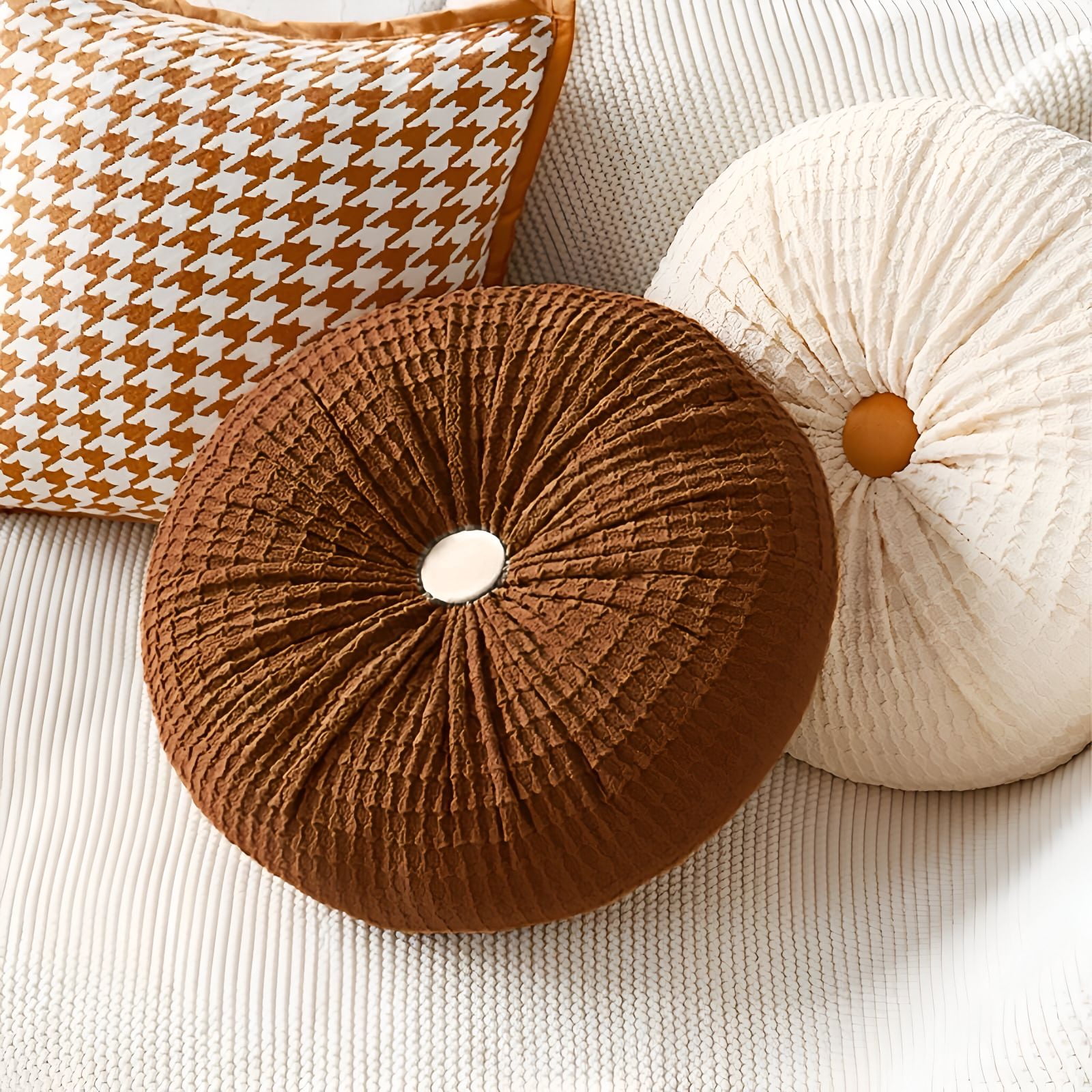 Genérico - Set De 4 Cojines Diseño Boton Color Beige/café